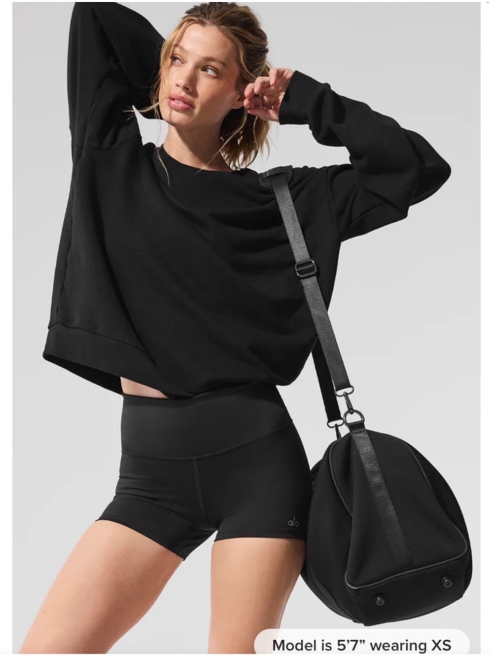Alo Yoga Chill Crew Neck Pullover Black Oversized Sweatshirt